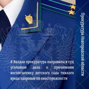 Прокуратура Валдайского района направила в суд уголовное дело в отношении воспитателя дошкольного отделения «Березка» МАОУ «Средняя школа № 4 с. Яжелбицы». Она обвиняется в совершении преступления по ч. 2 ст. 118 УК РФ...