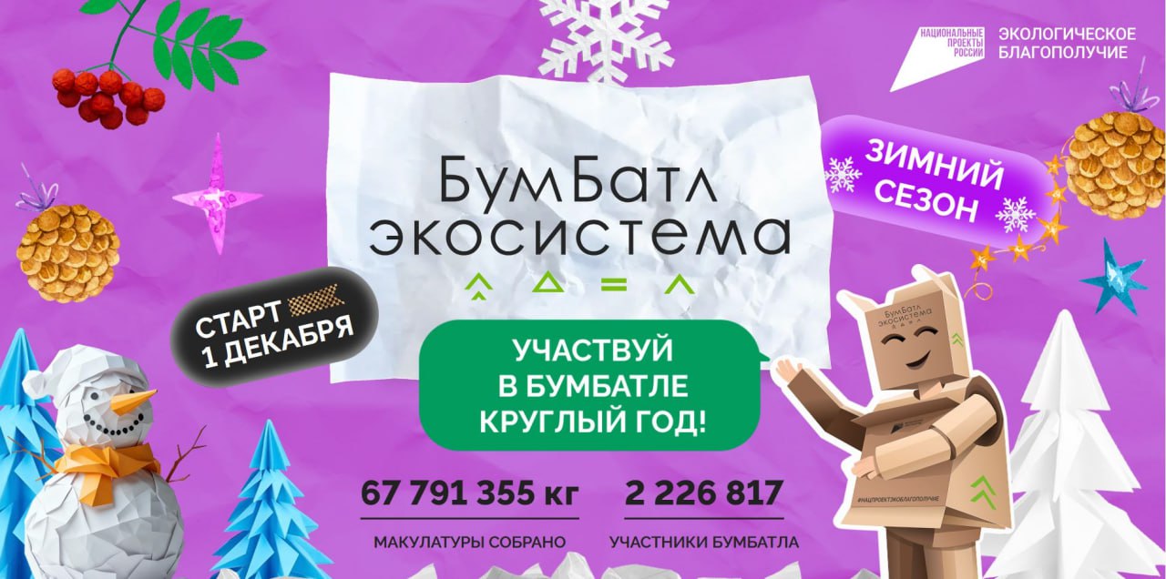 Продолжается зимний сезон акции «БумБатл», а вместе с ним – новогодний конкурс ёлочных экоигрушек!