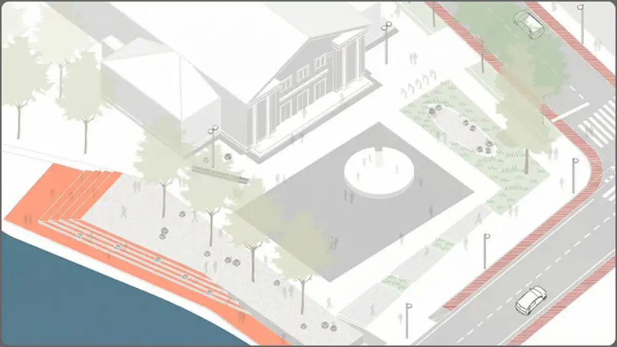 Возле киноцентра в Старой Руссе предлагают сделать спуск к воде в виде амфитеатра Возле киноцентра в Старой Руссе предлагают сделать спуск к воде в виде амфитеатра