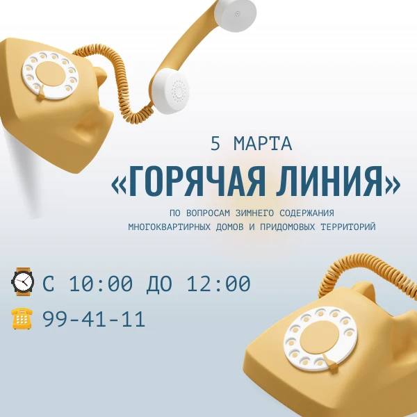 5 марта с 10:00 до 12:00 пройдёт «горячая линия» по вопросам зимнего содержания многоквартирных домов и придомовых территорий