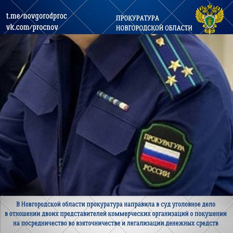 Прокуратура Новгородской области направила в суд уголовное дело в отношении двоих представителей коммерческих организаций