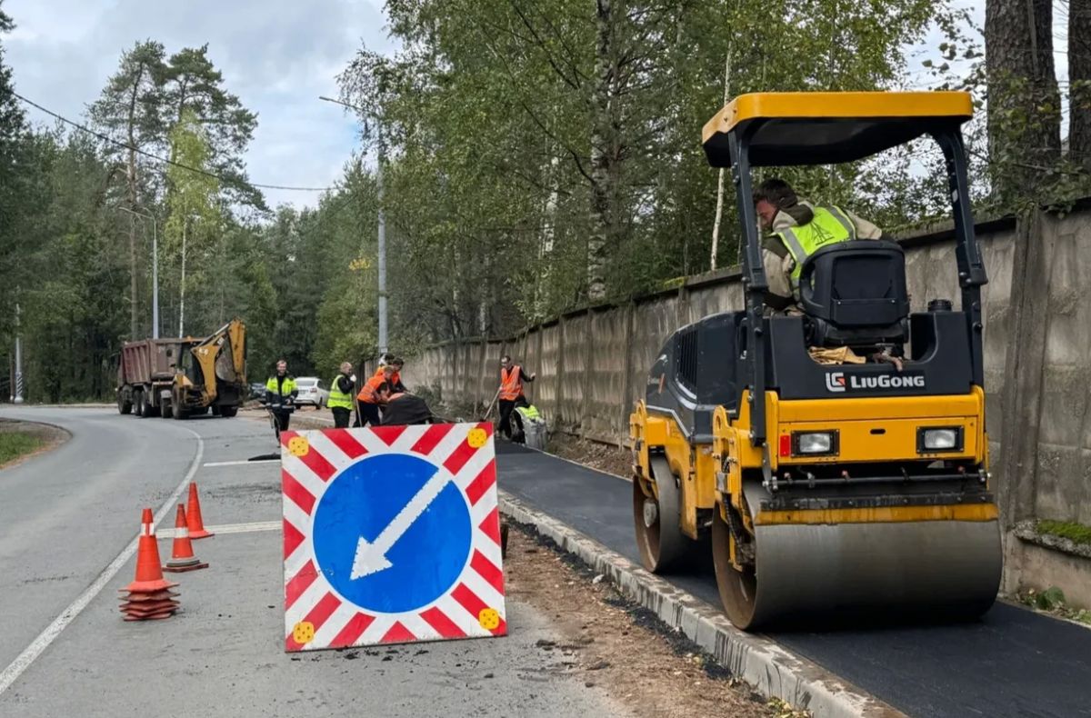 В Любытине на региональных дорогах продолжается устройство тротуаров и наружного освещения